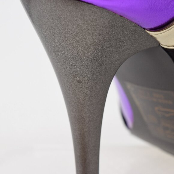 ShoeDazzle Suprema Booties Women 7 Black Purple Heels Closed Toe Colorblock Boot - Picture 9 of 11